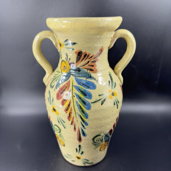 Venetian Italian Pottery Vase Jug With Handles Crackled Glaze Fruit Vegetable - Picture 10 of 16